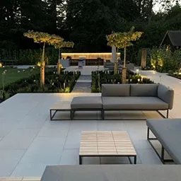 tables and patio in a private garden